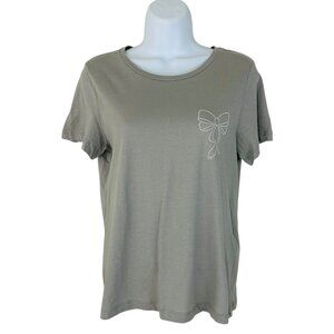 Noisy May Women's Size S Embossed Bow Coquette Organic Cotton Green T-Shirt NWOT